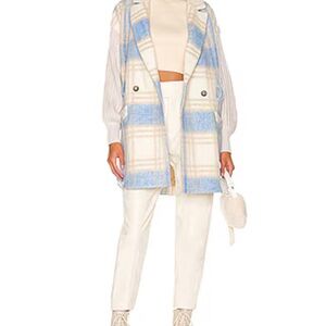 Cinq a Sept Blue and White Plaid Coat